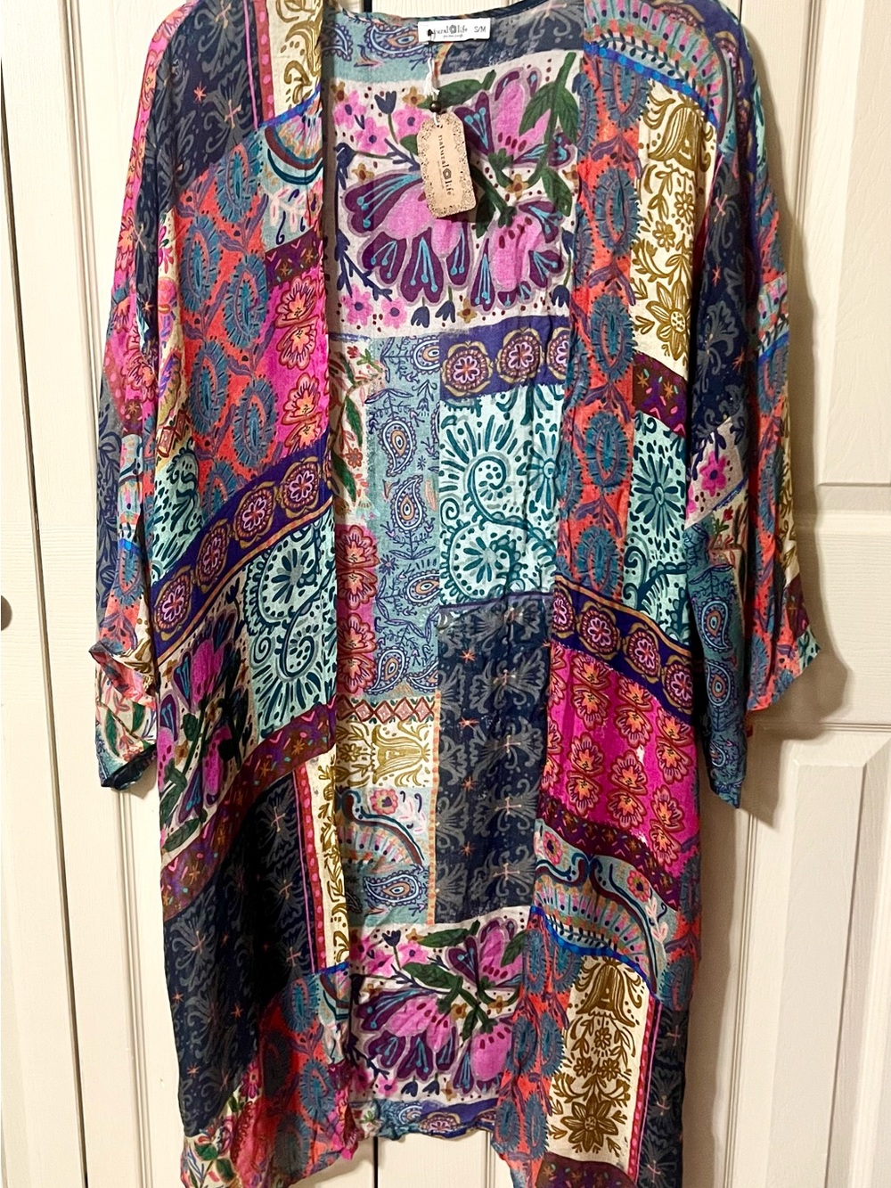 Natural Reflections Kimono Duster Bohemian Patchwork - Multicolor S/M NWT